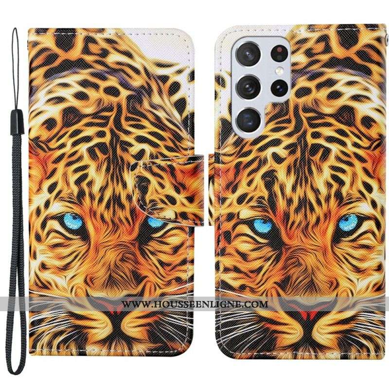 Housse Samsung Galaxy S22 Ultra 5G Tigre avec Lanière