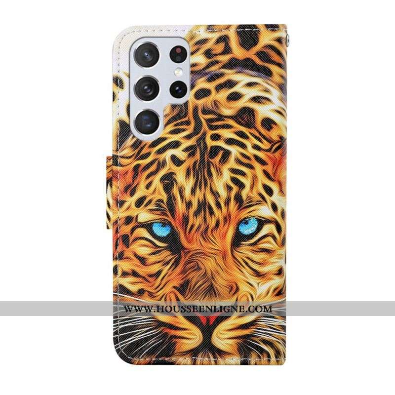 Housse Samsung Galaxy S22 Ultra 5G Tigre avec Lanière