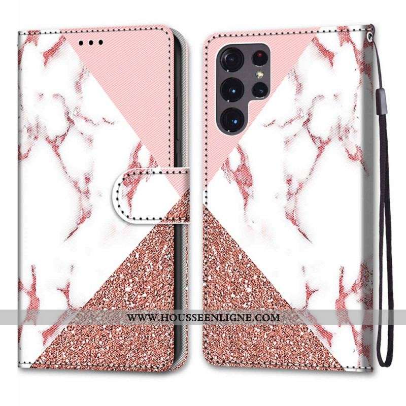 Housse Samsung Galaxy S22 Ultra 5G Triangle en Marbre et Paillettes