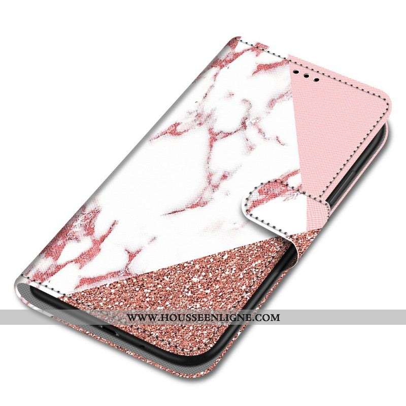 Housse Samsung Galaxy S22 Ultra 5G Triangle en Marbre et Paillettes