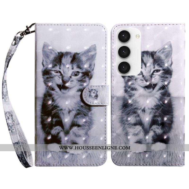 Housse Samsung Galaxy S23 5G Chaton Gris à Lanière