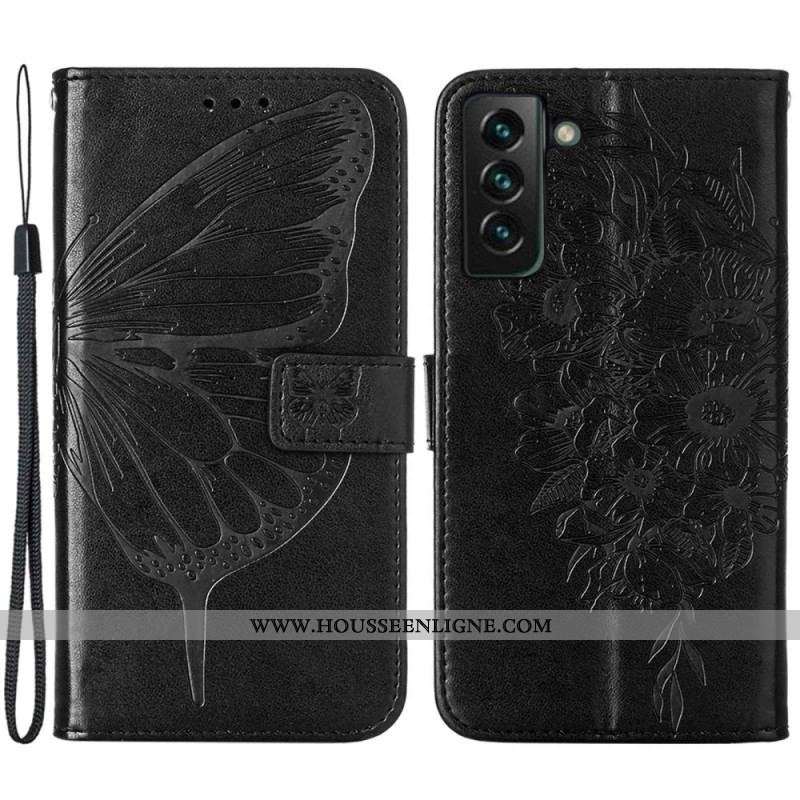 Housse Samsung Galaxy S23 Plus 5G Papillon Baroque à Lanière