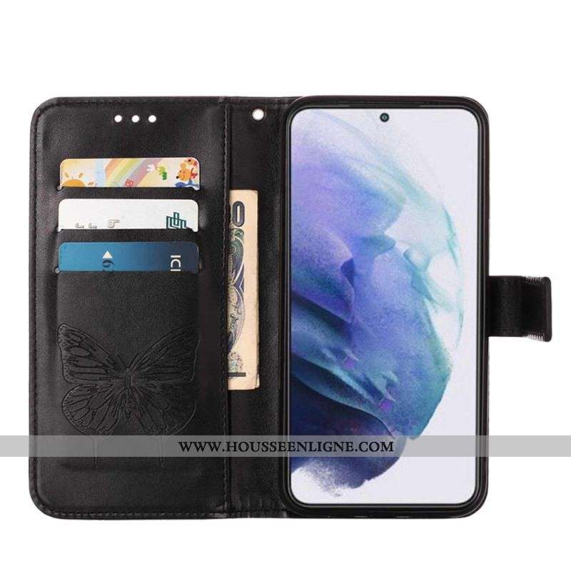 Housse Samsung Galaxy S23 Plus 5G Papillon Baroque à Lanière