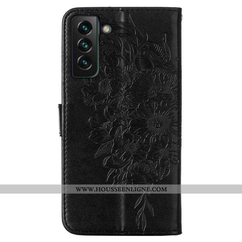 Housse Samsung Galaxy S23 Plus 5G Papillon Baroque à Lanière