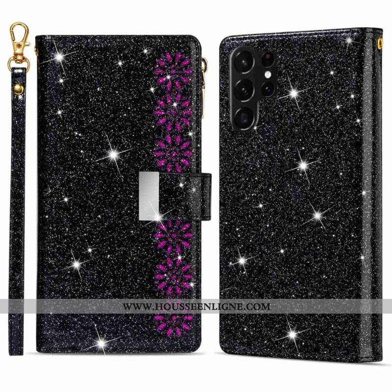 Housse Samsung Galaxy S23 Ultra 5G Paillettes Portefeuille