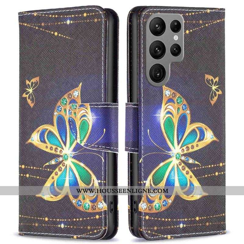 Housse Samsung Galaxy S23 Ultra 5G Papillon Doré