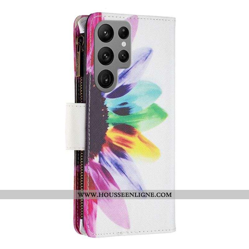 Housse Samsung Galaxy S23 Ultra 5G Portefeuille Fleur