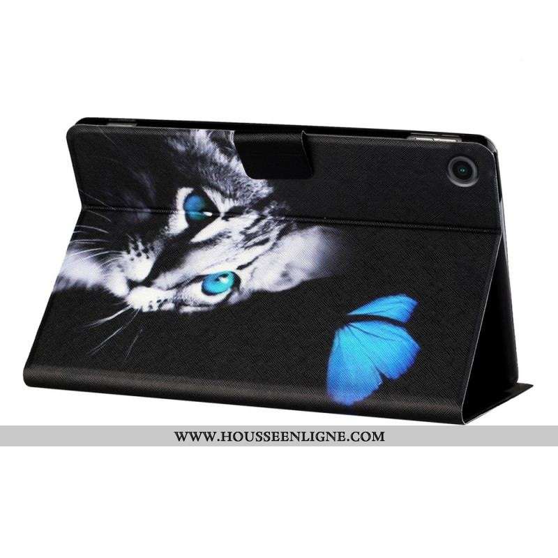 Housse Samsung Galaxy Tab A8 (2021) Chat et Papillon Bleu