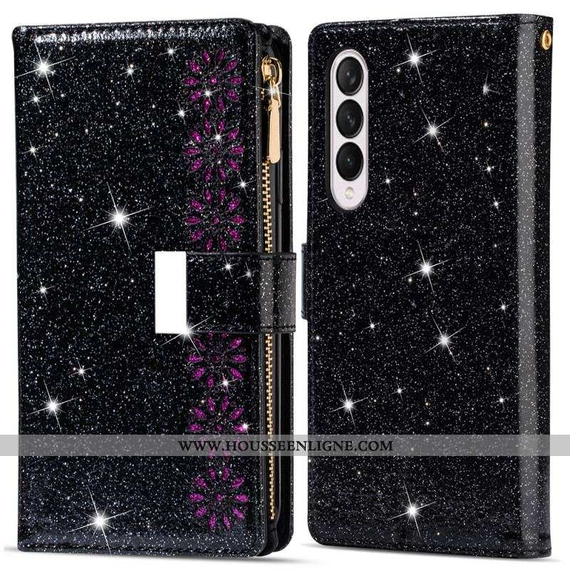 Housse Samsung Galaxy Z Fold 3 5G Paillettes Portefeuille Zip