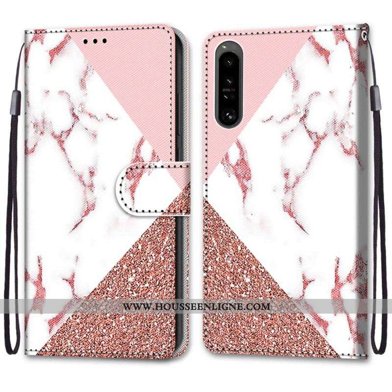 Housse Sony Xperia 1 IV Triangle en Marbre et Paillettes