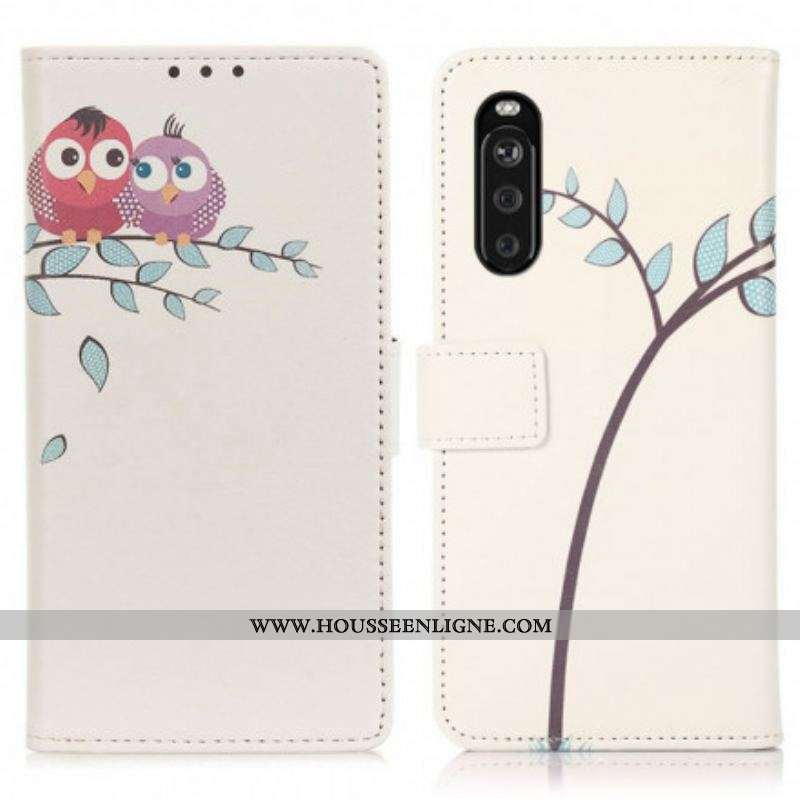 Housse Sony Xperia 10 III Couple De Hiboux Sur l'Arbre