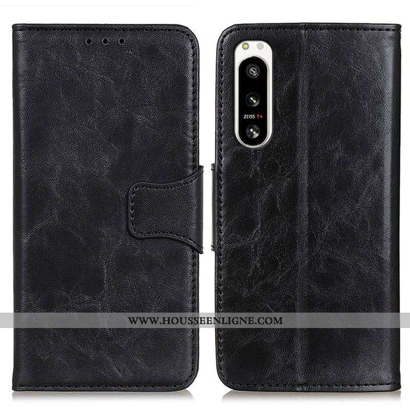 Housse Sony Xperia 5 IV Cuir Fendu Fermoir Vintage