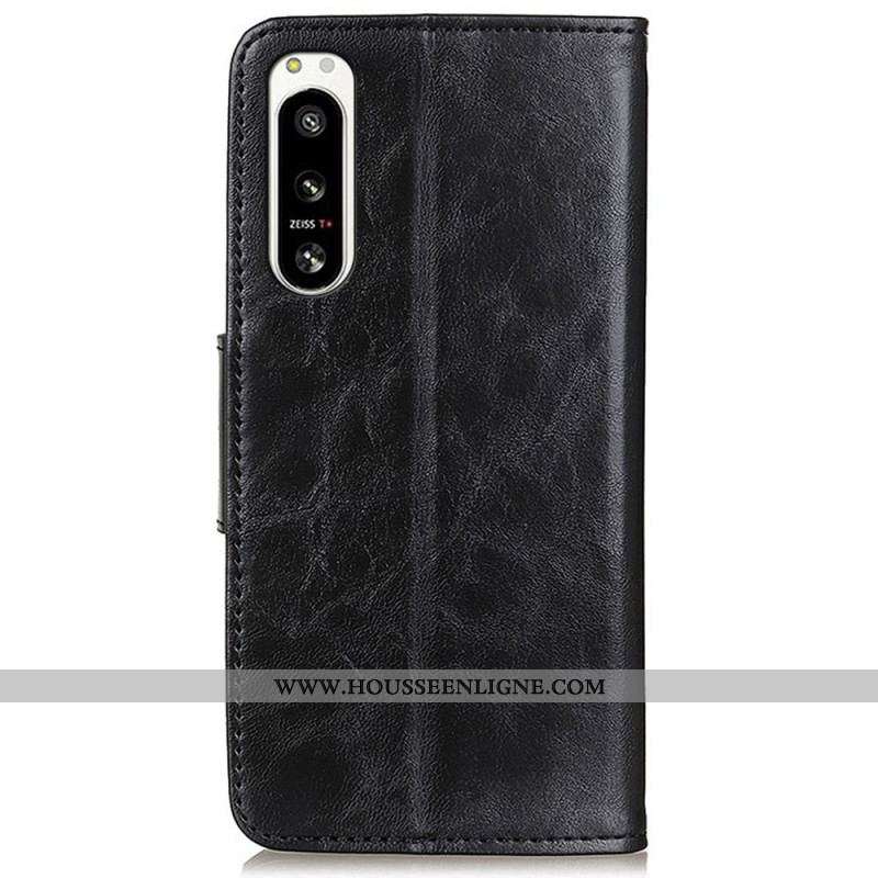 Housse Sony Xperia 5 IV Cuir Fendu Fermoir Vintage