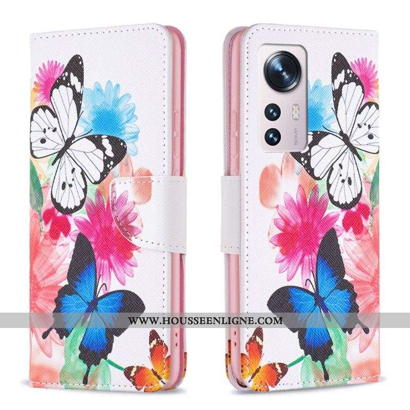 Housse  Xiaomi 12 / 12X  Papillons et Fleurs Peints