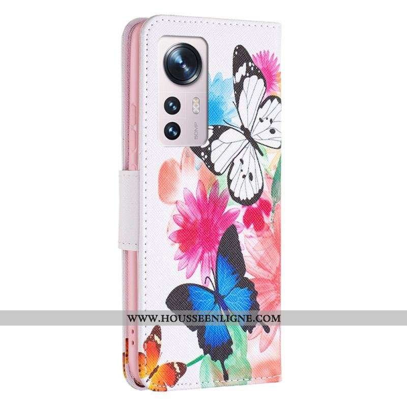 Housse  Xiaomi 12 / 12X  Papillons et Fleurs Peints