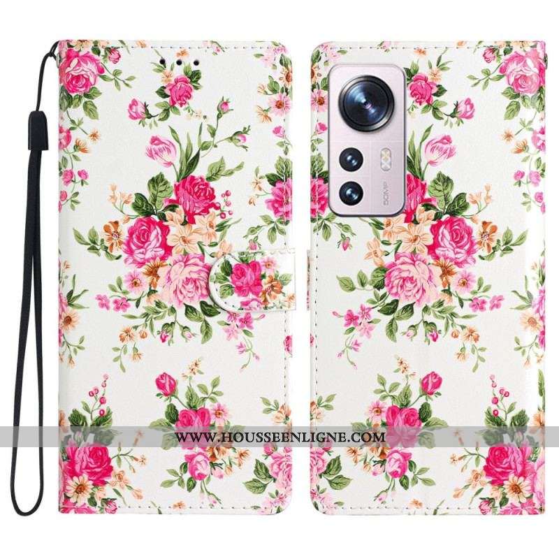 Housse Xiaomi 12 Lite Fleurs Liberty à Lanière