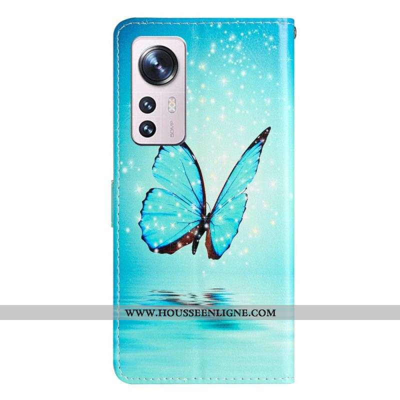 Housse Xiaomi 12 Lite Papillons Bleus à Lanière