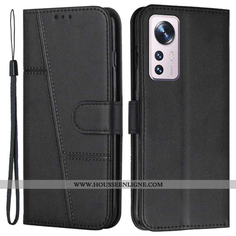 Housse Xiaomi 12 Lite Style Cuir Géométrique à Lanière