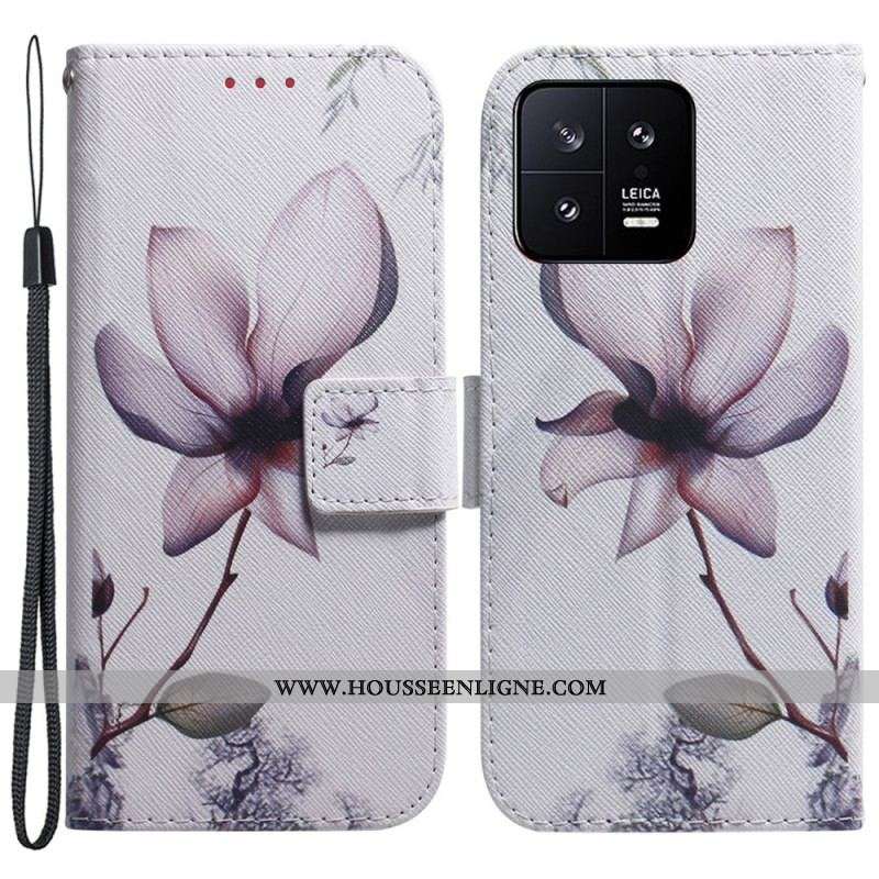 Housse Xiaomi 13 Fleur Rose à Lanière