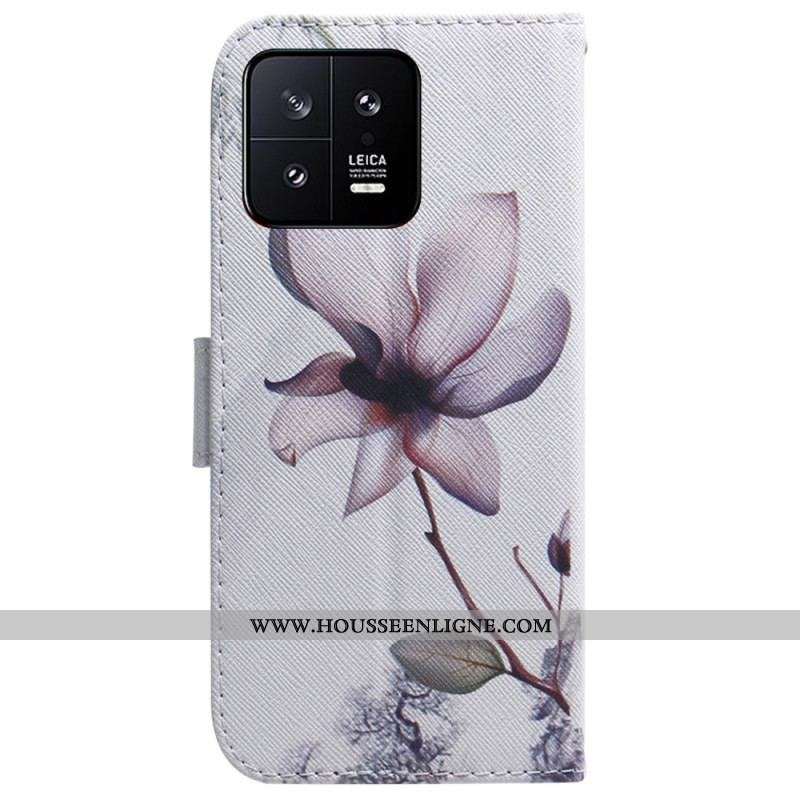 Housse Xiaomi 13 Fleur Rose à Lanière