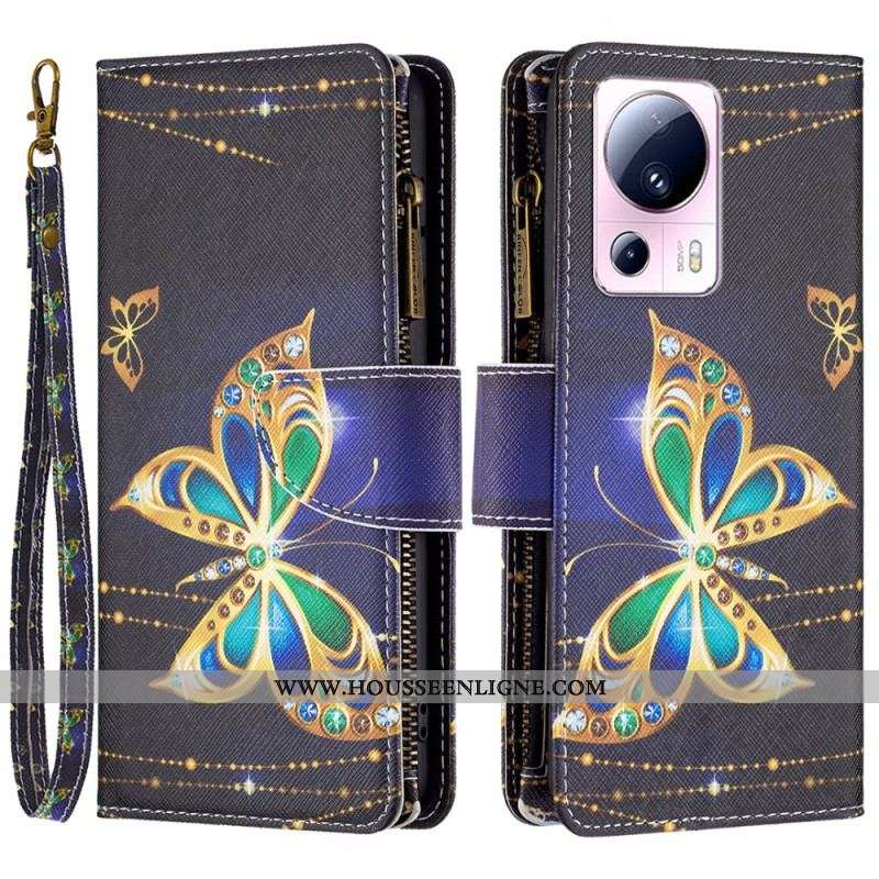 Housse Xiaomi 13 Lite Portefeuille Papillons Dorés