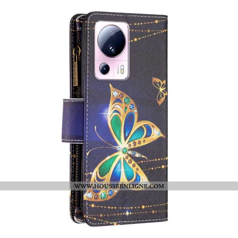 Housse Xiaomi 13 Lite Portefeuille Papillons Dorés