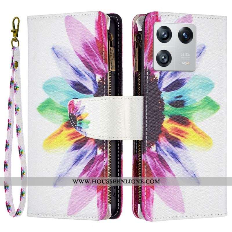 Housse Xiaomi 13 Poche Zippée Fleur