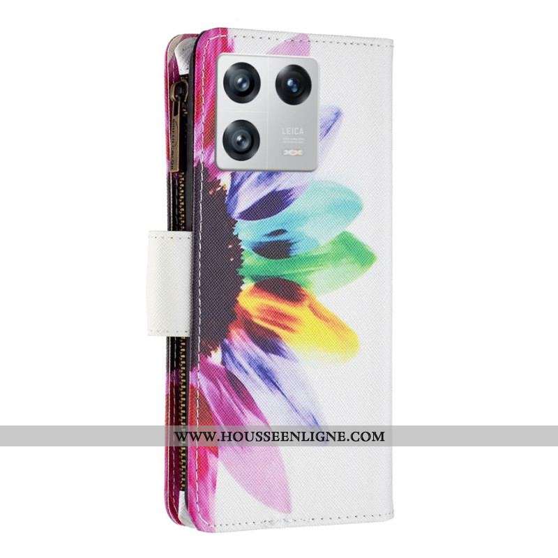 Housse Xiaomi 13 Poche Zippée Fleur