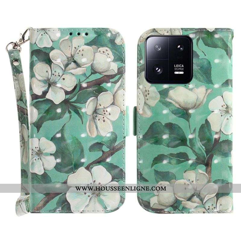 Housse Xiaomi 13 Pro Branches en Fleurs à Lanière