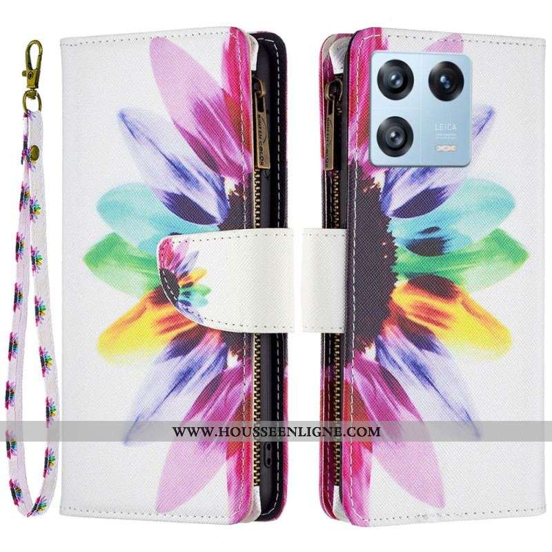 Housse Xiaomi 13 Pro Poche Zippée Fleur