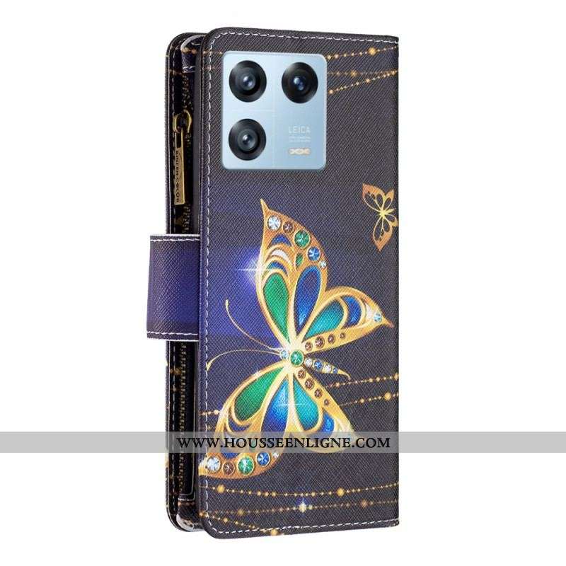 Housse Xiaomi 13 Pro Poche Zippée Papillons