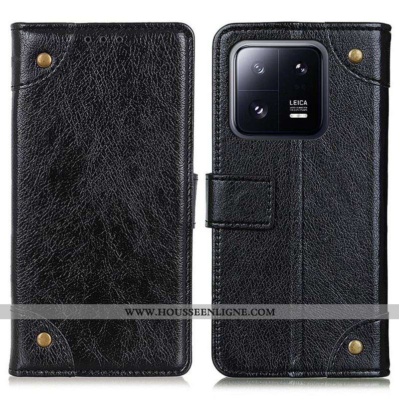 Housse Xiaomi 13 Pro Style Cuir Nappa Rivets Vintage