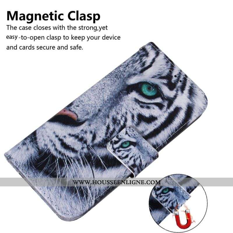 Housse Xiaomi 13 Pro Tigre Blanc à Lanière