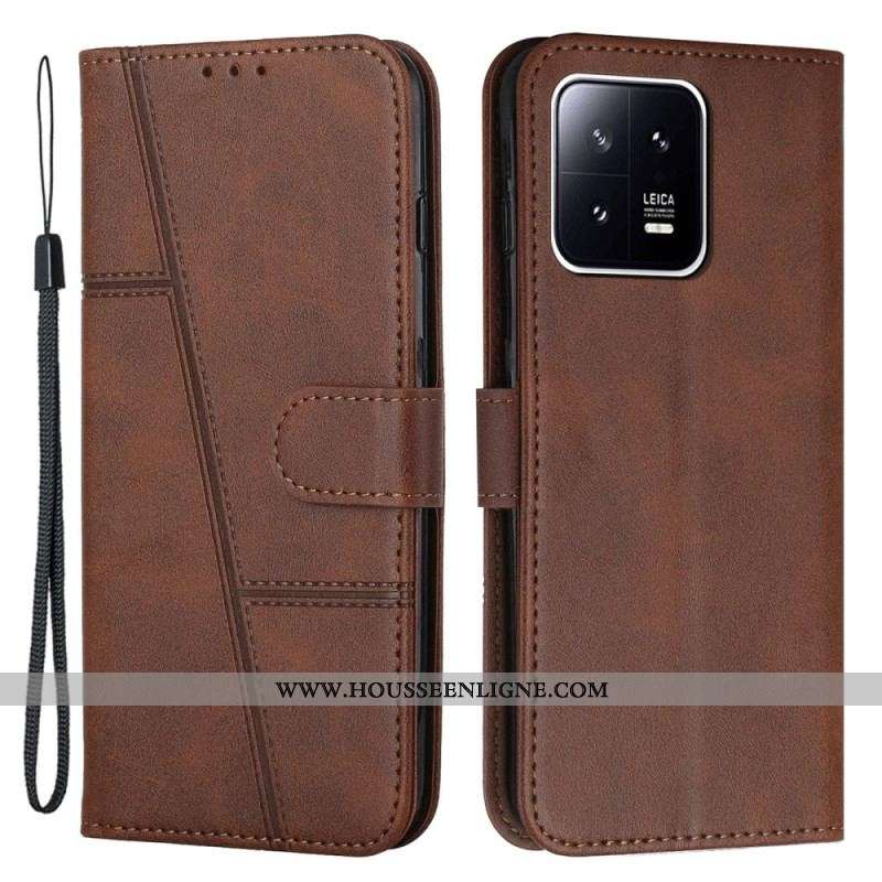 Housse Xiaomi 13 Style Cuir Géométrique à Lanière