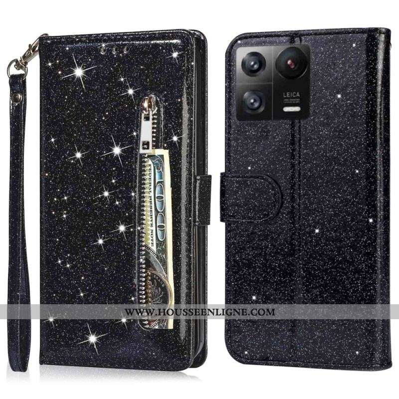 Housse Xiaomi 13 Style Portefeuille à Paillettes