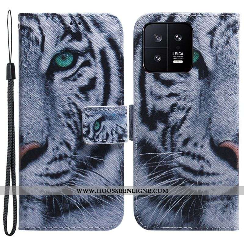 Housse Xiaomi 13 Tigre Blanc à Lanière