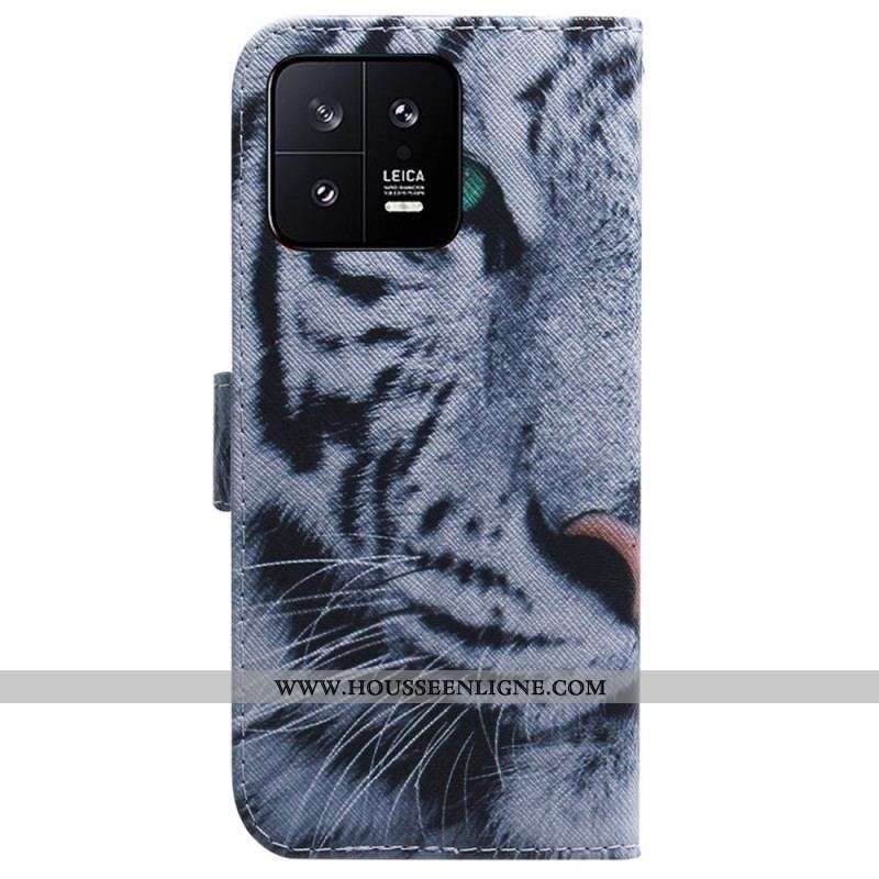 Housse Xiaomi 13 Tigre Blanc à Lanière