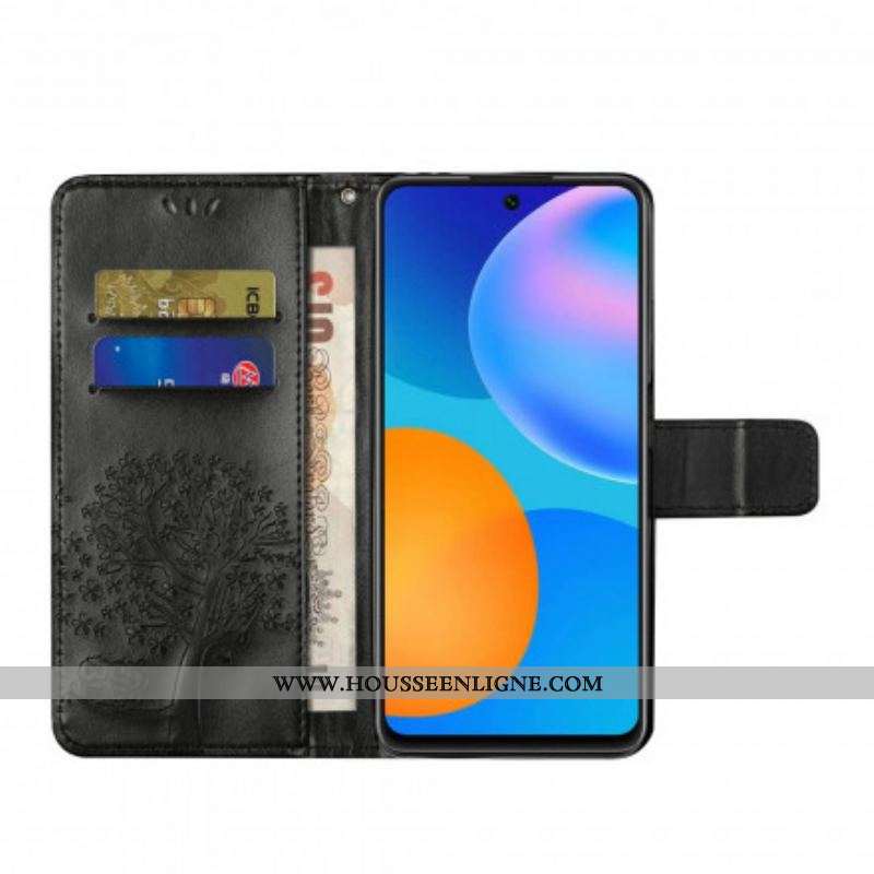 Housse Xiaomi Redmi Note 10 Pro Arbre et Hiboux à Lanière