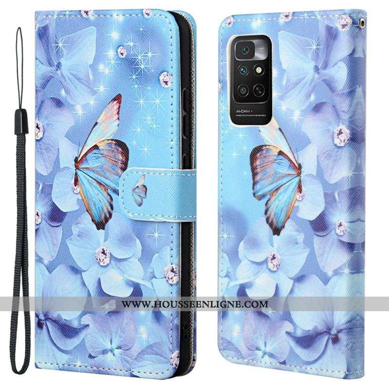 Housse Xiaomi Redmi Note 11 / 11s Papillons Diamants à Lanière