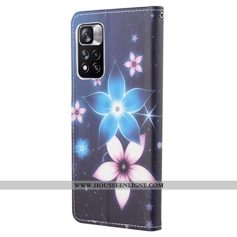 Housse Xiaomi Redmi Note 11 Pro / Note 11 Pro 5G Fleurs Lunaires à Lanière