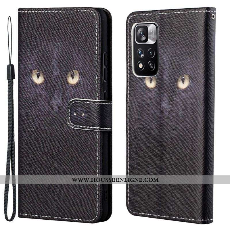 Housse Xiaomi Redmi Note 11 Pro / Note 11 Pro 5G Yeux de Chat Noir à Lanière