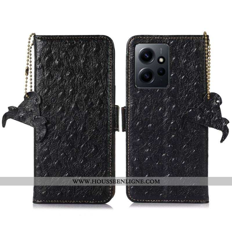 Housse Xiaomi Redmi Note 12 4G Véritable Cuir Style Autruche RFID