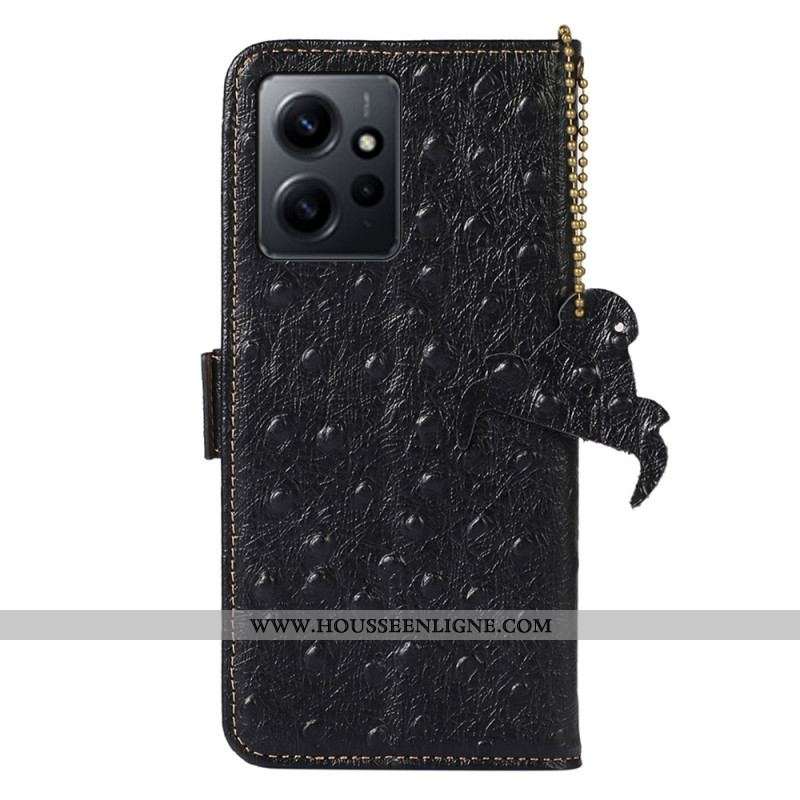 Housse Xiaomi Redmi Note 12 4G Véritable Cuir Style Autruche RFID