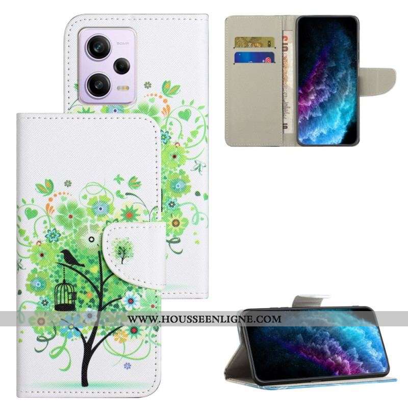 Housse Xiaomi Redmi Note 12/Poco X5 5G Arbre au Feuillage Vert à Lanière