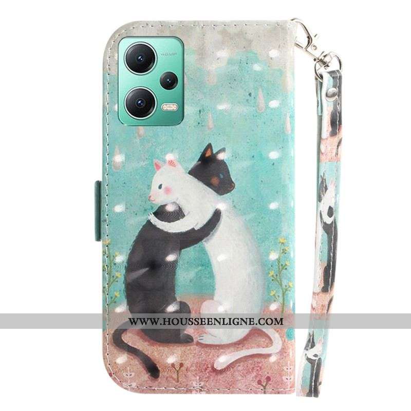 Housse Xiaomi Redmi Note 12/Poco X5 5G Chat Blanc Chat Noir à Lanière