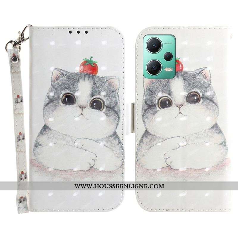 Housse Xiaomi Redmi Note 12/Poco X5 5G Chat Gris à Lanière