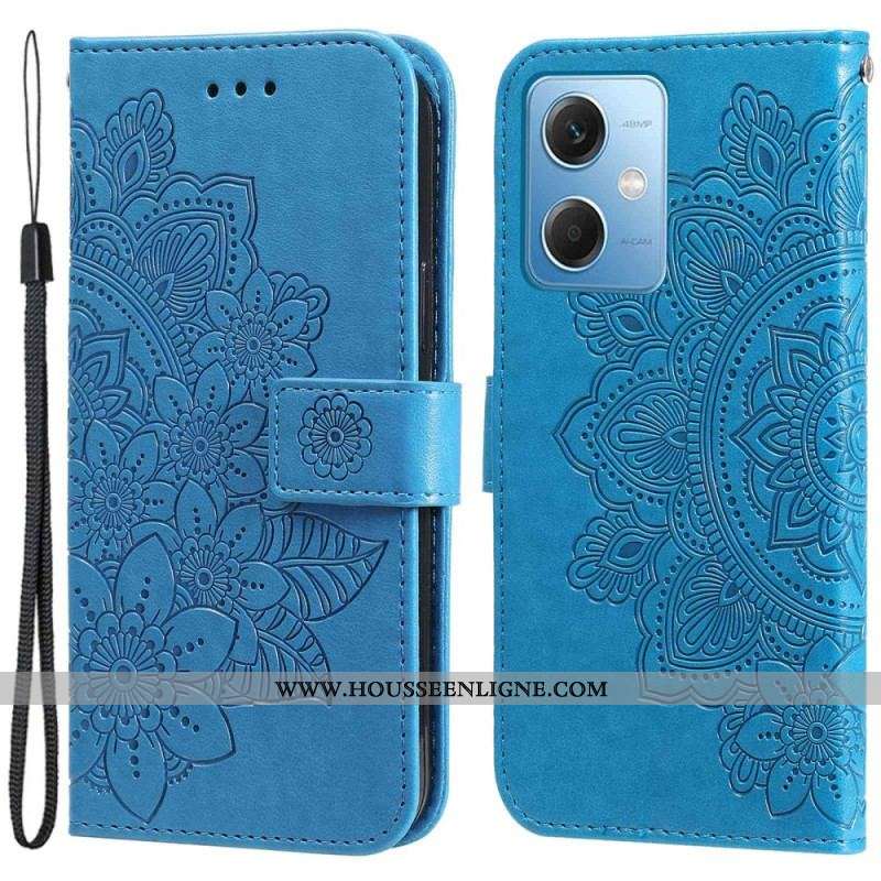 Housse Xiaomi Redmi Note 12/Poco X5 5G Fleur Mandala à Lanière