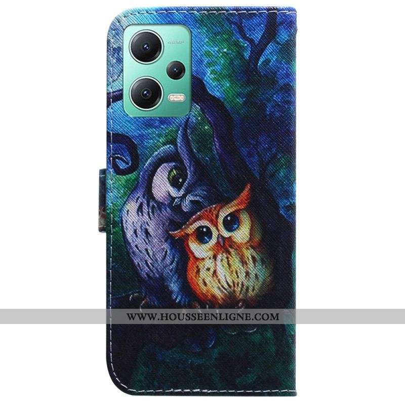 Housse Xiaomi Redmi Note 12/Poco X5 5G Peinture Hiboux à Lanière