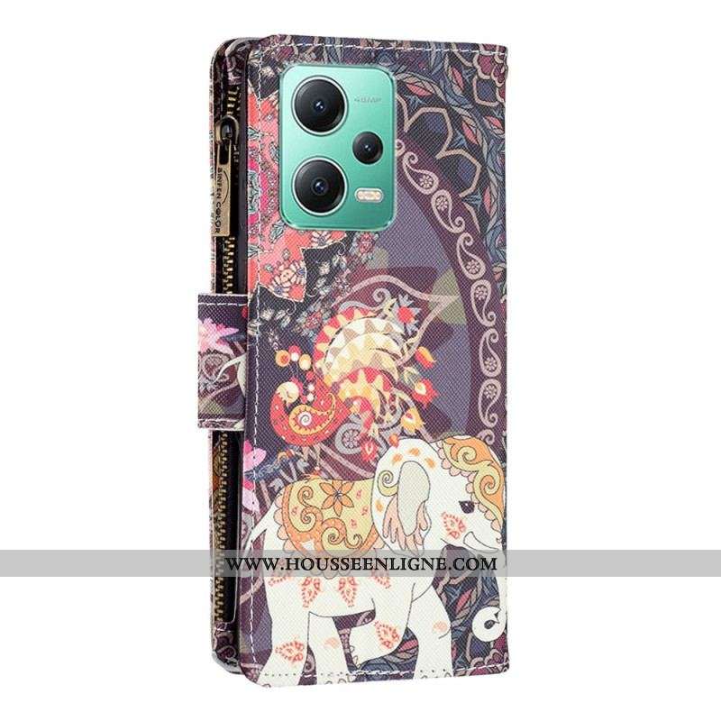 Housse Xiaomi Redmi Note 12/Poco X5 5G Poche Zippée Éléphant