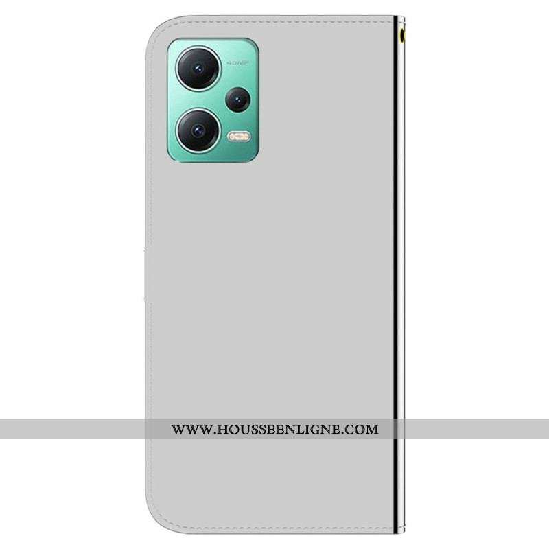 Housse Xiaomi Redmi Note 12/Poco X5 5G Simili Cuir Miroir avec Lanière